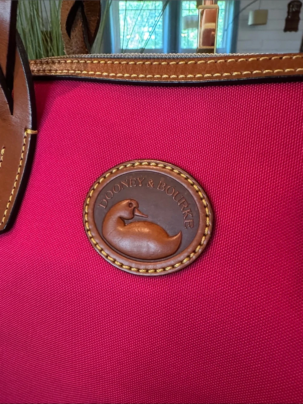 Dooney & Bourke Hot Pink Nylon Satchel with Brown Leather Trim